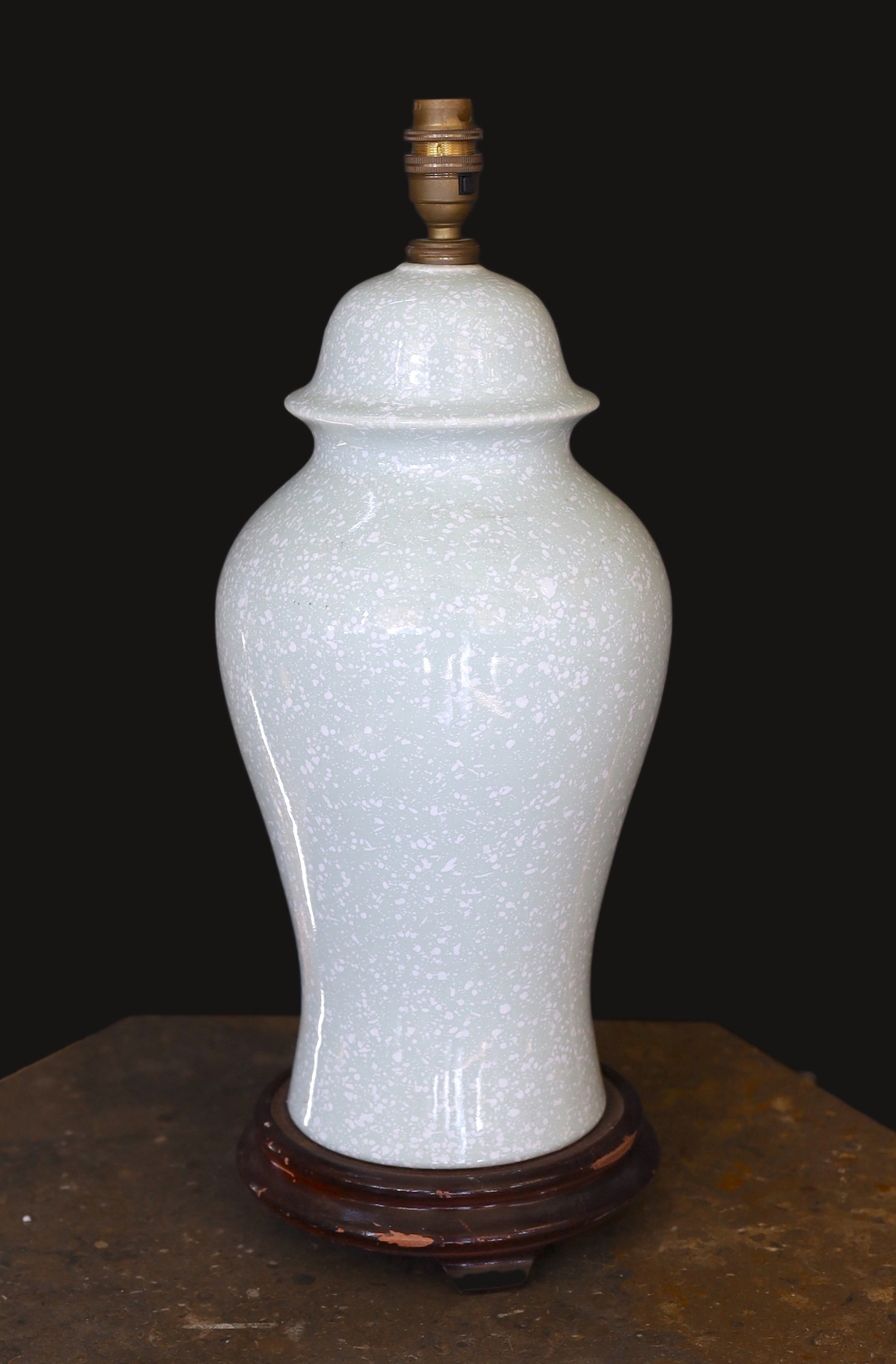 A green marbled ceramic table lamp, height 48cm